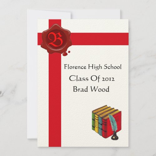 GRADUATION PARTYWhite Red Wax Seal  Monogramfelt Invitation