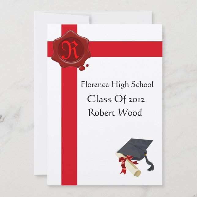 GRADUATION PARTY,White Red Wax Seal  Monogram,felt Invitation (Front)