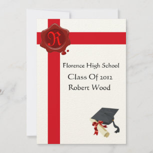 GRADUATION PARTY,White Red Wax Seal Monogram,felt Invitation