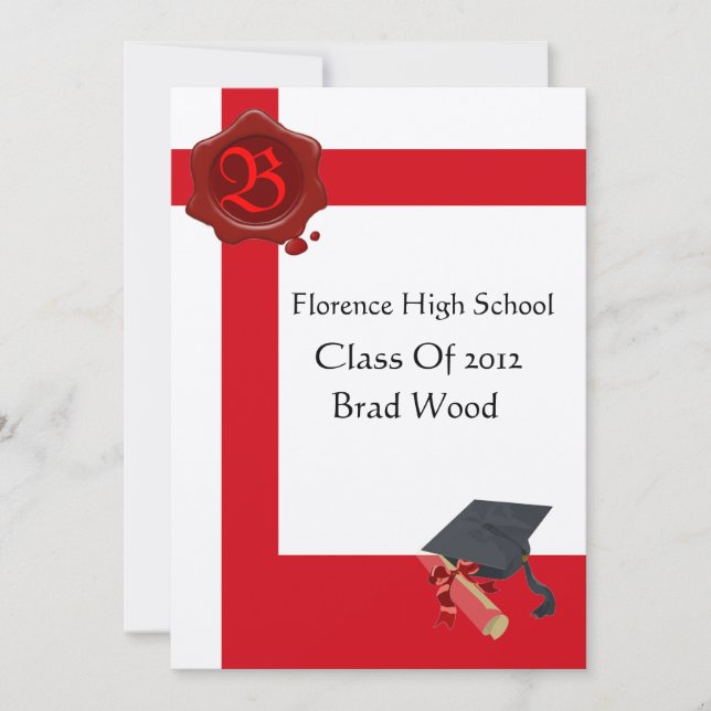GRADUATION PARTY,White Red Wax Seal  Monogram,felt Invitation (Front)