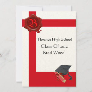 GRADUATION PARTY,White Red Wax Seal Monogram,felt Invitation