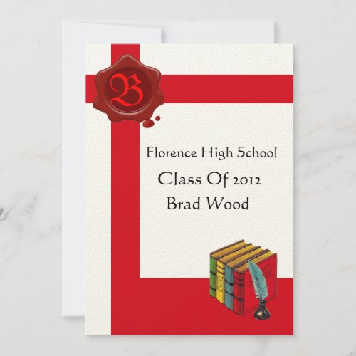 GRADUATION PARTYWhite Red Wax Seal  Monogramfelt Invitation