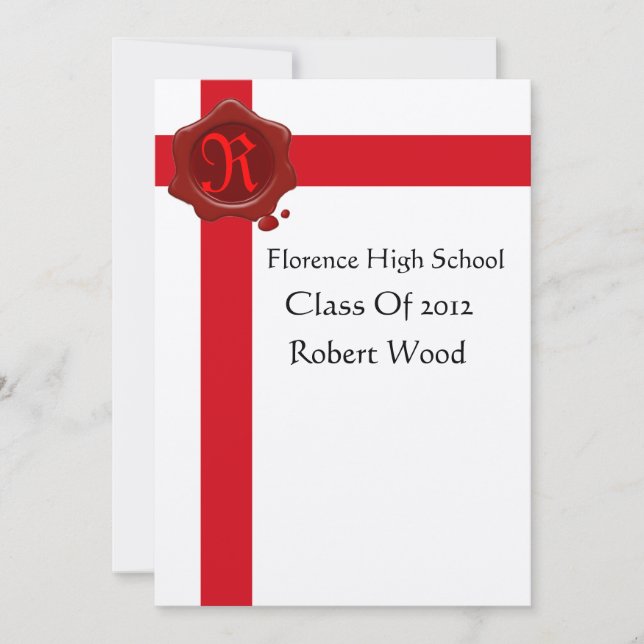 GRADUATION PARTY,White Red Wax Seal Monogram, Gold Invitation (Front)