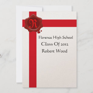 GRADUATION PARTY,White Red Wax Seal Monogram, Gold Invitation