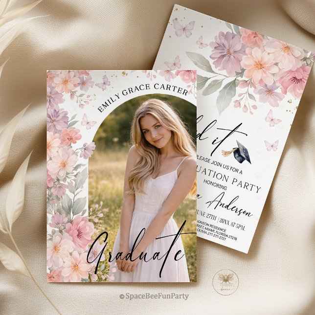 Graduation Party  Wildflower Photo Invitation (graduation invitation, wildflower invite, boho floral, graduation party, photo invitation, bohemian )