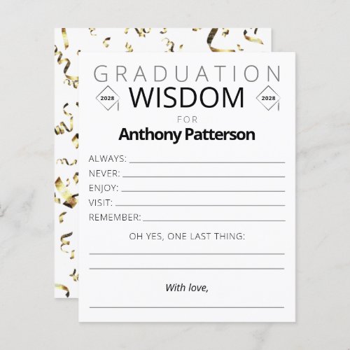 Graduation Party Wisdom Card Gold Confetti Guests