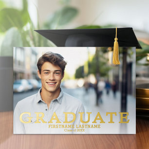 Graduation Party with 4 Photos White and Gold Foil Invitation