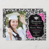 Graduation Party With Photo - Black Pink Silver Invitation (Front/Back)