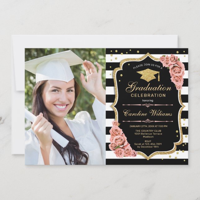Graduation Party With Photo - Blush Pink Gold Invitation (Front)
