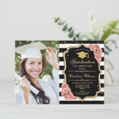 Graduation Party With Photo - Blush Pink Gold Invitation (Standing Front)