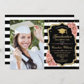 Graduation Party With Photo - Blush Pink Gold Invitation (Front/Back)