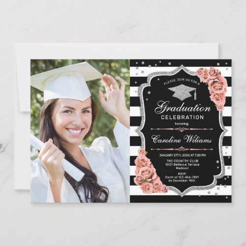 Graduation Party With Photo _ Blush Pink Silver Invitation