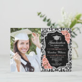 Graduation Party With Photo - Blush Pink Silver Invitation (Standing Front)