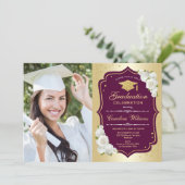 Graduation Party With Photo - Gold Burgundy Invitation (Standing Front)
