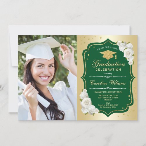 Graduation Party With Photo _ Gold Green Invitation