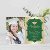 Graduation Party With Photo - Gold Green Invitation (Standing Front)