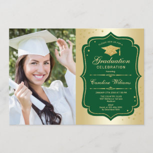 Graduation Party With Photo - Gold Green Invitation