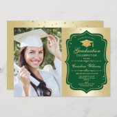 Graduation Party With Photo - Gold Green Invitation (Front/Back)