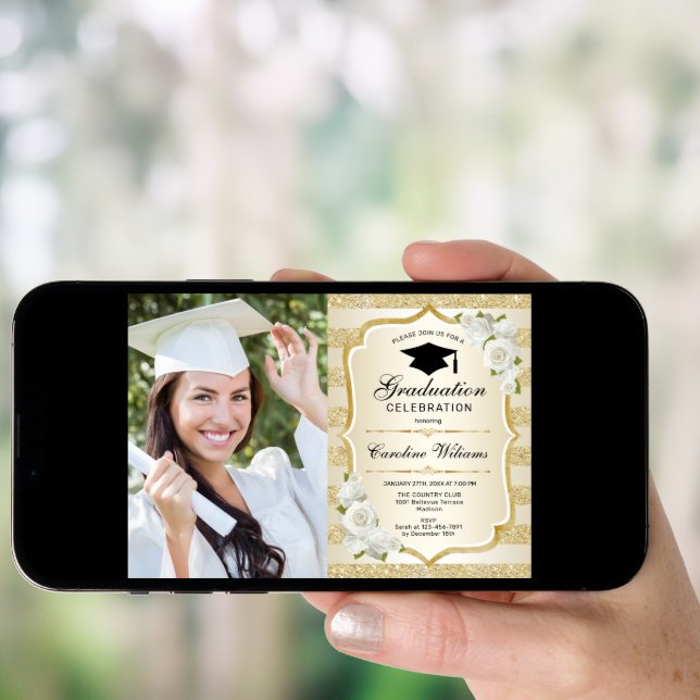 Graduation Party With Photo - Gold Invitation (Front Digital)