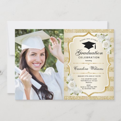 Graduation Party With Photo _ Gold Invitation