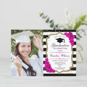 Graduation Party With Photo - Gold Pink White Invitation (Standing Front)