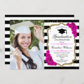 Graduation Party With Photo - Gold Pink White Invitation (Front/Back)