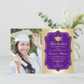 Graduation Party With Photo - Gold Purple Invitation (Standing Front)
