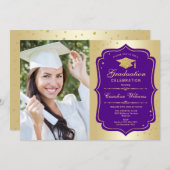 Graduation Party With Photo - Gold Purple Invitation (Front/Back)