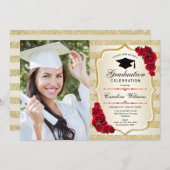 Graduation Party With Photo - Gold Red Invitation (Front/Back)