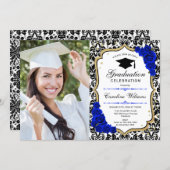 Graduation Party With Photo - Gold Royal Blue Invitation | Zazzle