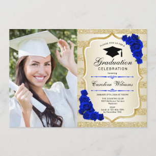 Graduation Party With Photo - Gold Royal Blue Invitation