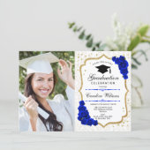 Graduation Party With Photo - Gold Royal Blue Invitation (Standing Front)