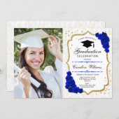 Graduation Party With Photo - Gold Royal Blue Invitation (Front/Back)