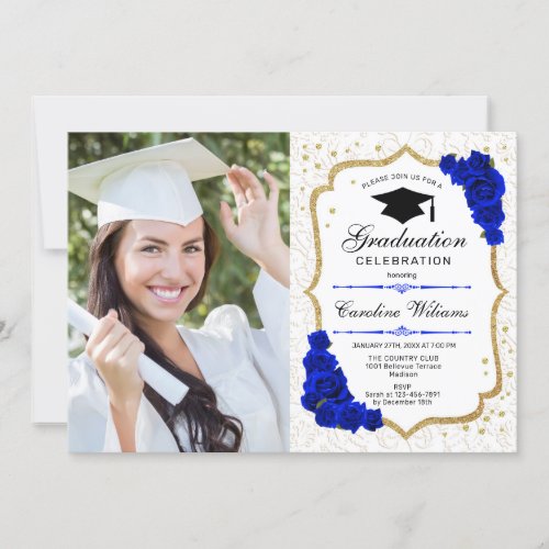 Graduation Party With Photo _ Gold Royal Blue Invitation