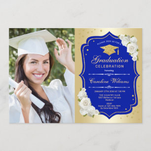 Graduation Party With Photo - Gold Royal Blue Invitation