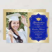Graduation Party With Photo - Gold Royal Blue Invitation (Front/Back)