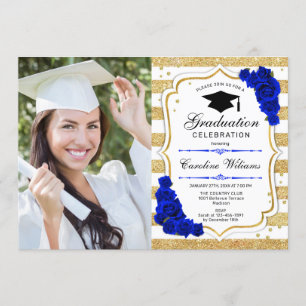Graduation Party With Photo - Gold Royal Blue Invitation