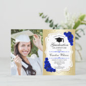Graduation Party With Photo - Gold Royal Blue Invitation (Standing Front)
