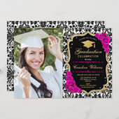 Graduation Party With Photo - Hot Pink Gold Black Invitation (Front/Back)