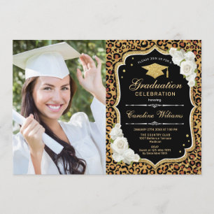 Graduation Party With Photo - Leopard Print Invitation