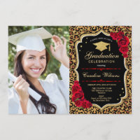 Graduation Party With Photo - Red Leopard Print