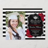 Graduation Party With Photo - Red Silver Black Invitation (Front/Back)