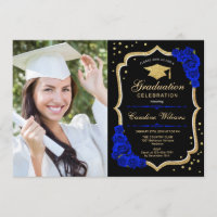 Graduation Party With Photo - Royal Blue Gold