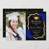 Graduation Party With Photo - Royal Blue Gold Invitation | Zazzle