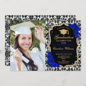 Graduation Party With Photo - Royal Blue Gold Invitation (Front/Back)