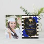 Graduation Party With Photo - Royal Blue Gold Invitation (Standing Front)