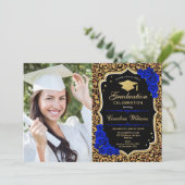 Graduation Party With Photo - Royal Blue Leopard Invitation (Standing Front)