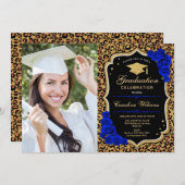 Graduation Party With Photo - Royal Blue Leopard Invitation (Front/Back)