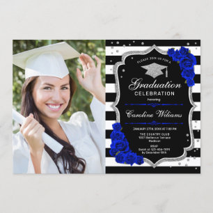 Graduation Party With Photo - Royal Blue Silver Invitation