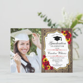 Graduation Party With Photo - Rustic Sunflowers Invitation (Standing Front)